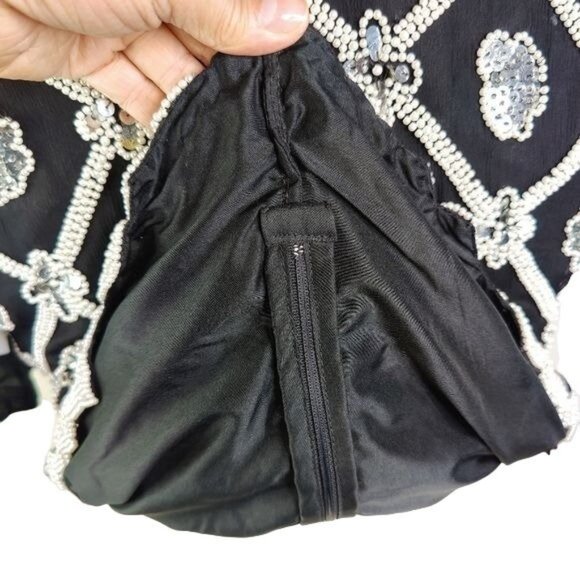 VTG Pearl Beaded Sequenced Lawrence Kazar Black Short Sleeve Formal SILK Top - Picture 8 of 10